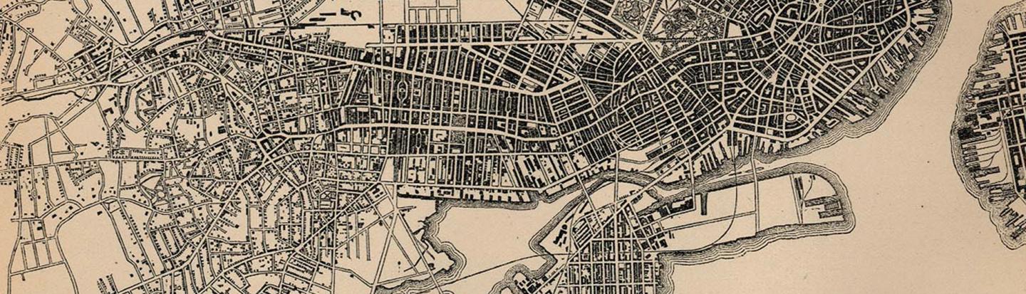 "Boston in 1880. Showing All Ground Occupied by Buildings." From Report on the Social Statistics of Cities, Compiled by George E. Waring, Jr., United States. Census Office, Part I, 1886.