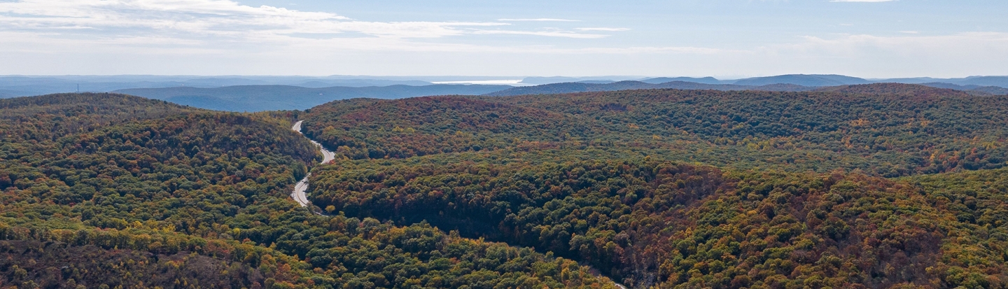 Researching Upstate New York Ancestors aerial view over Storm King Mountain in upstate New York