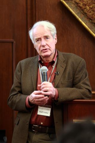 Adam Hochschild speaks into microphone