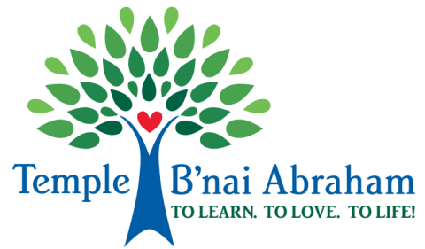 Temple B'nai Abraham logo including a tree and tagline, "To learn. To love. To life!"