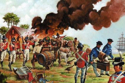 Painting depicting battle during an early colonial war