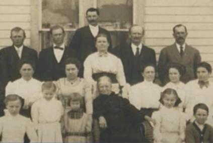 Black and white photo of a family