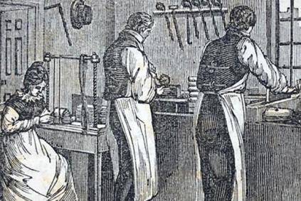 Workers in a bookbindery